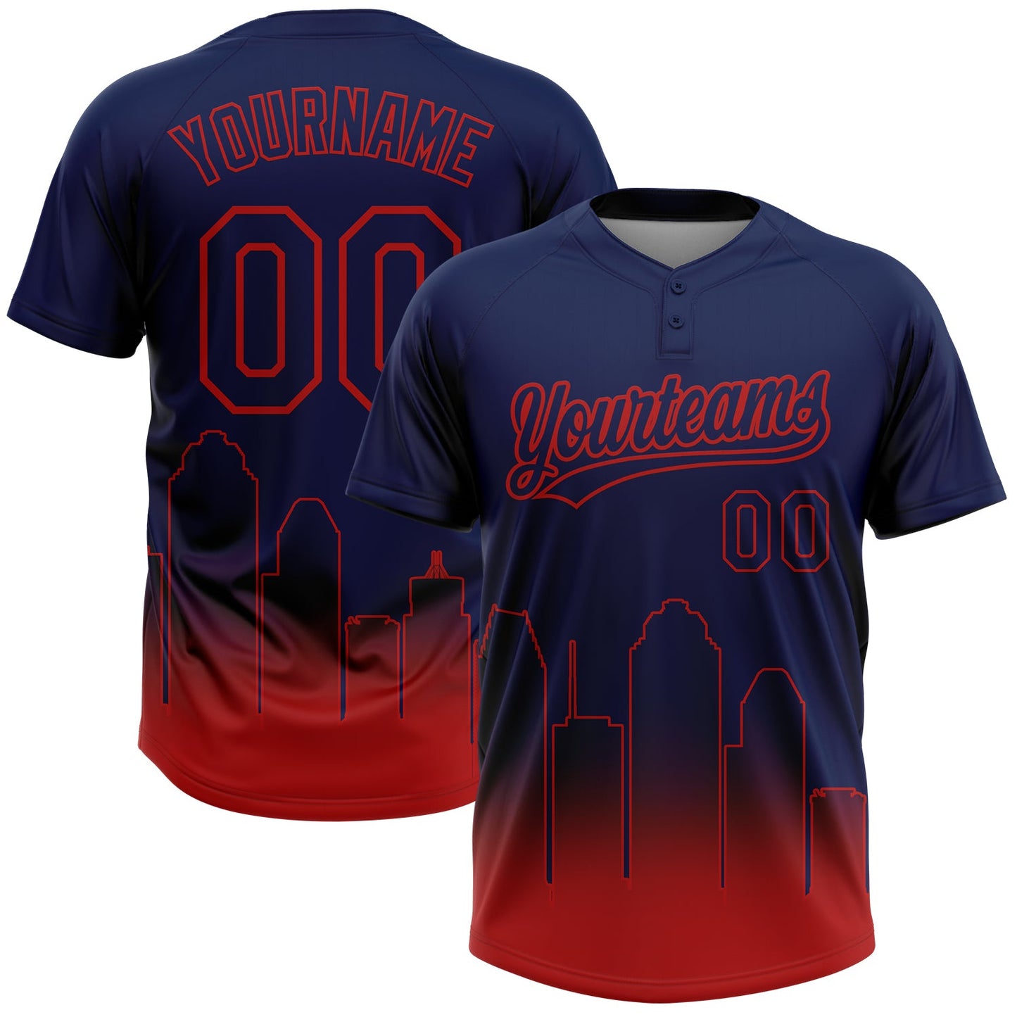 Custom Navy Red Houston City Edition Gradient Two-Button Unisex Softball Jersey - Main View