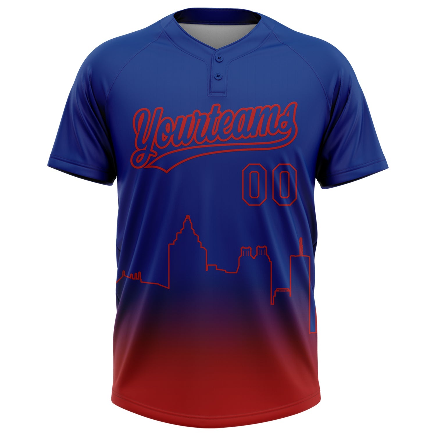 Custom Royal Red Atlanta City Edition Gradient Two-Button Unisex Softball Jersey view 2