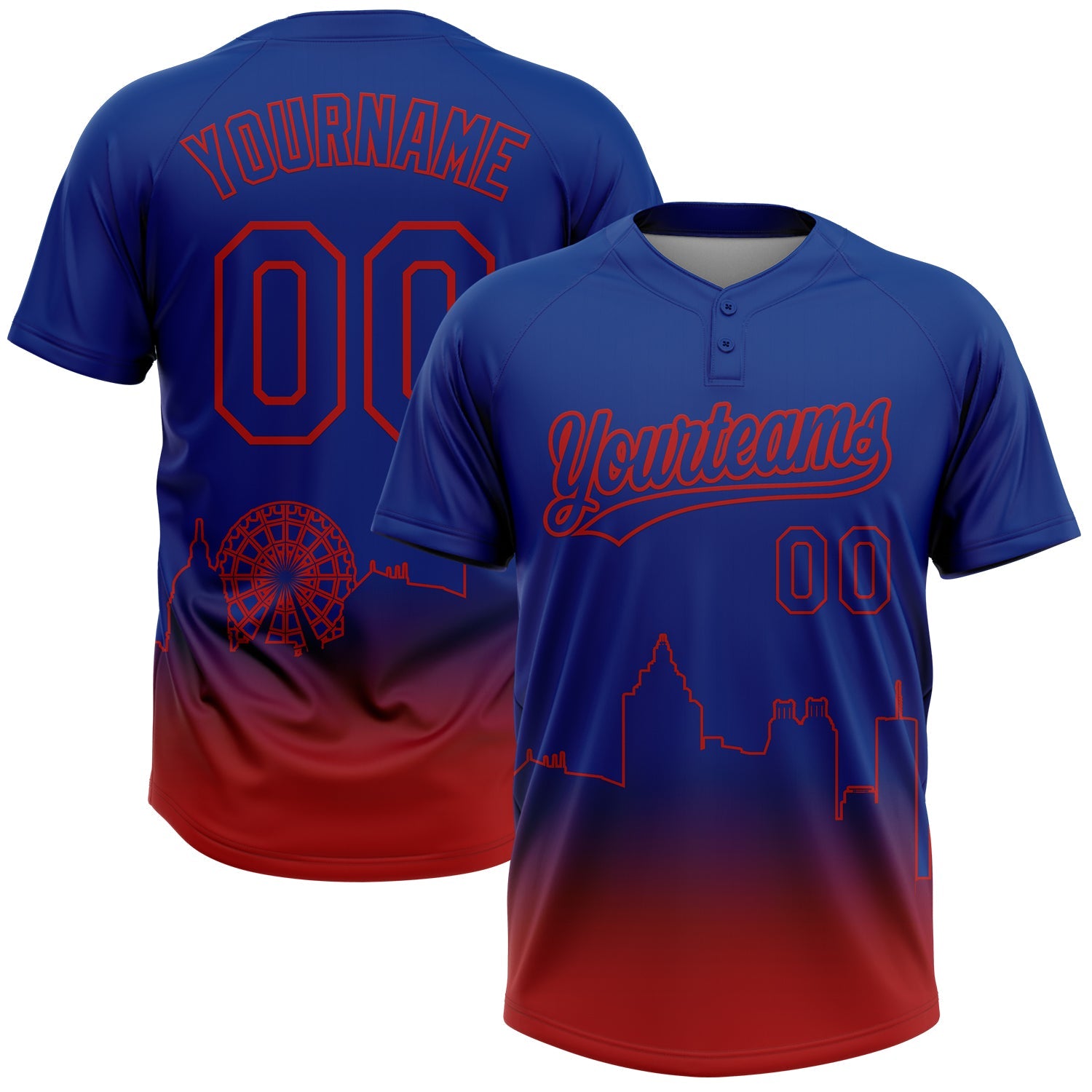 Custom Royal Red Atlanta City Edition Gradient Two-Button Unisex Softball Jersey - Main View