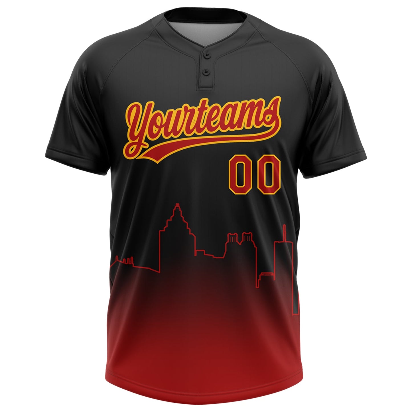 Custom Black Red-Gold Atlanta City Edition Gradient Two-Button Unisex Softball Jersey view 2