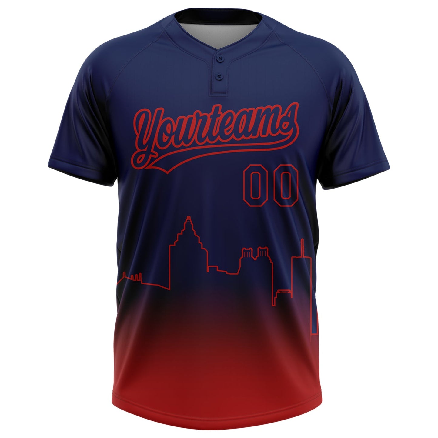 Custom Navy Red Atlanta City Edition Gradient Two-Button Unisex Softball Jersey view 2