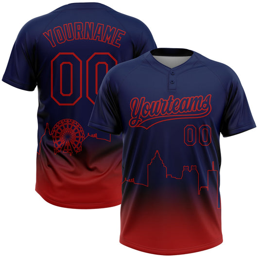 Custom Navy Red Atlanta City Edition Gradient Two-Button Unisex Softball Jersey - Main View