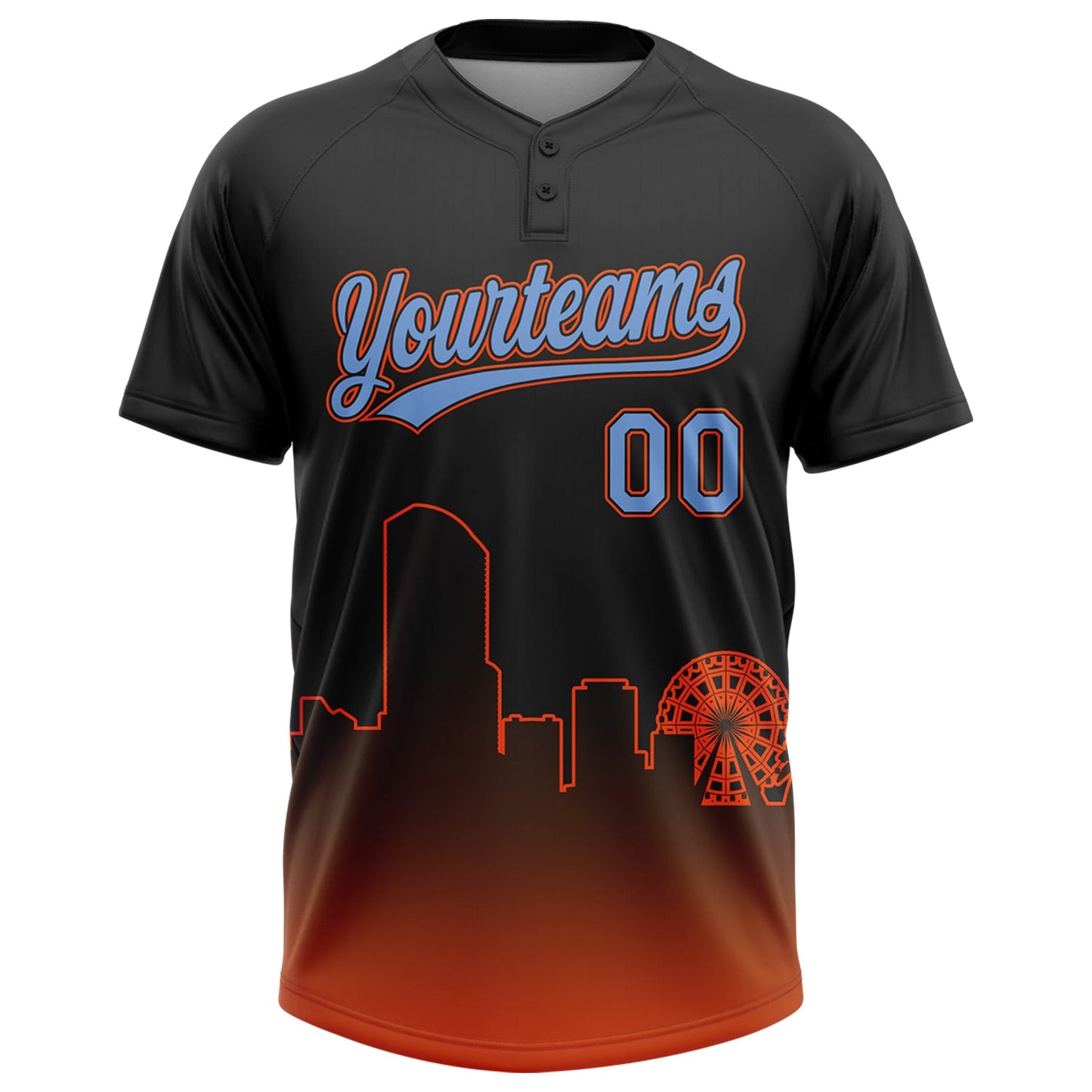 Custom Black Powder Blue-Orange Miami City Edition Gradient Two-Button Unisex Softball Jersey view 2