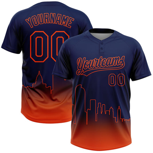 Custom Navy Orange Denver City Edition Gradient Two-Button Unisex Softball Jersey - Main View