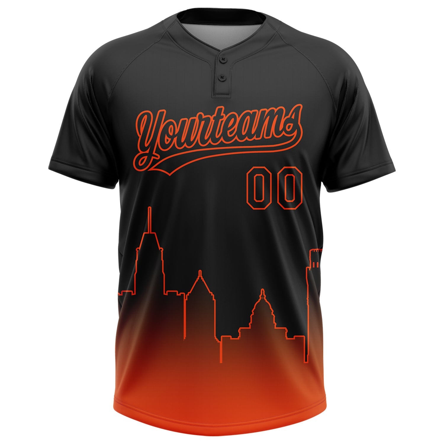 Custom Black Orange Baltimore City Edition Gradient Two-Button Unisex Softball Jersey view 2