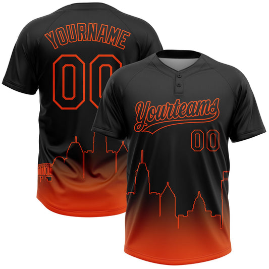 Custom Black Orange Baltimore City Edition Gradient Two-Button Unisex Softball Jersey - Main View