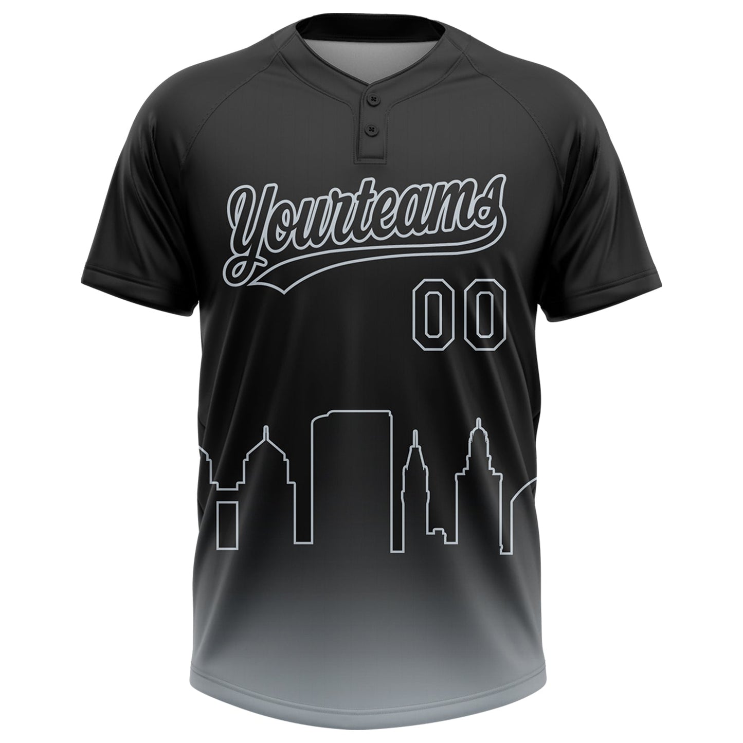 Custom Black Silver Oakland City Edition Gradient Two-Button Unisex Softball Jersey view 2