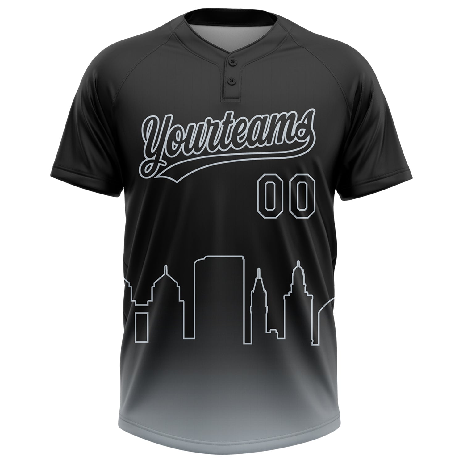 Custom Black Silver Oakland City Edition Gradient Two-Button Unisex Softball Jersey view 2