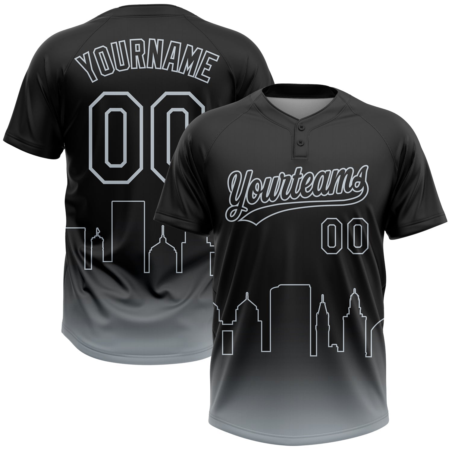Custom Black Silver Oakland City Edition Gradient Two-Button Unisex Softball Jersey - Main View