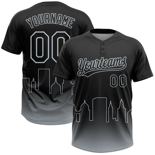 Custom Black Silver Oakland City Edition Gradient Two-Button Unisex Softball Jersey - Main View