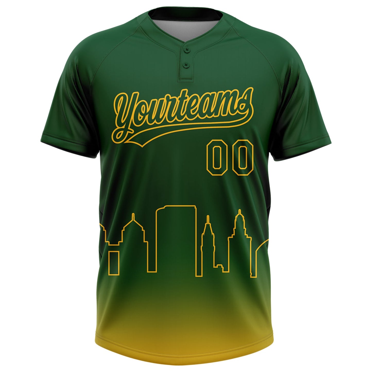 Custom Green Gold Oakland City Edition Gradient Two-Button Unisex Softball Jersey view 2