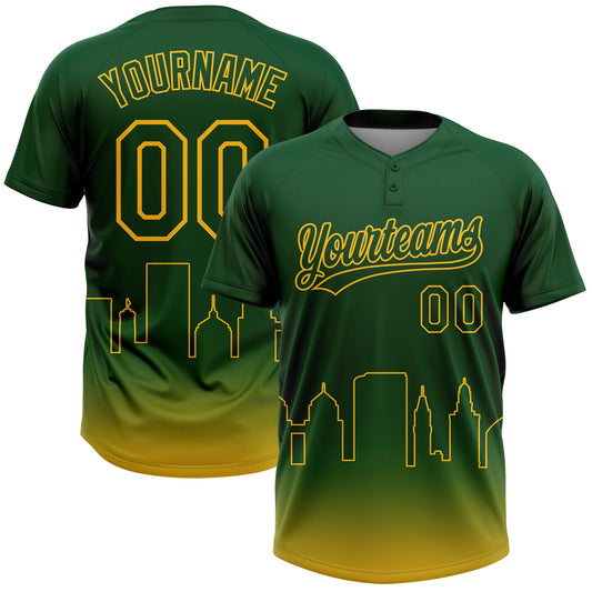 Custom Green Gold Oakland City Edition Gradient Two-Button Unisex Softball Jersey - Main View