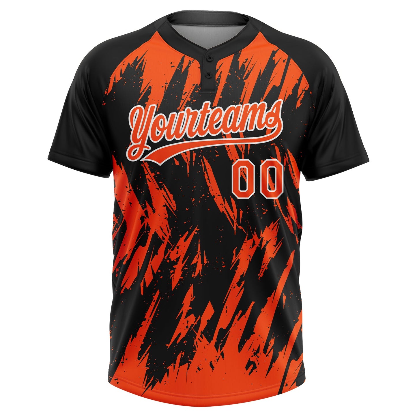 Custom Black Orange-White Splatter Torn Sharp Brush Stroke Two-Button Unisex Softball Jersey view 2