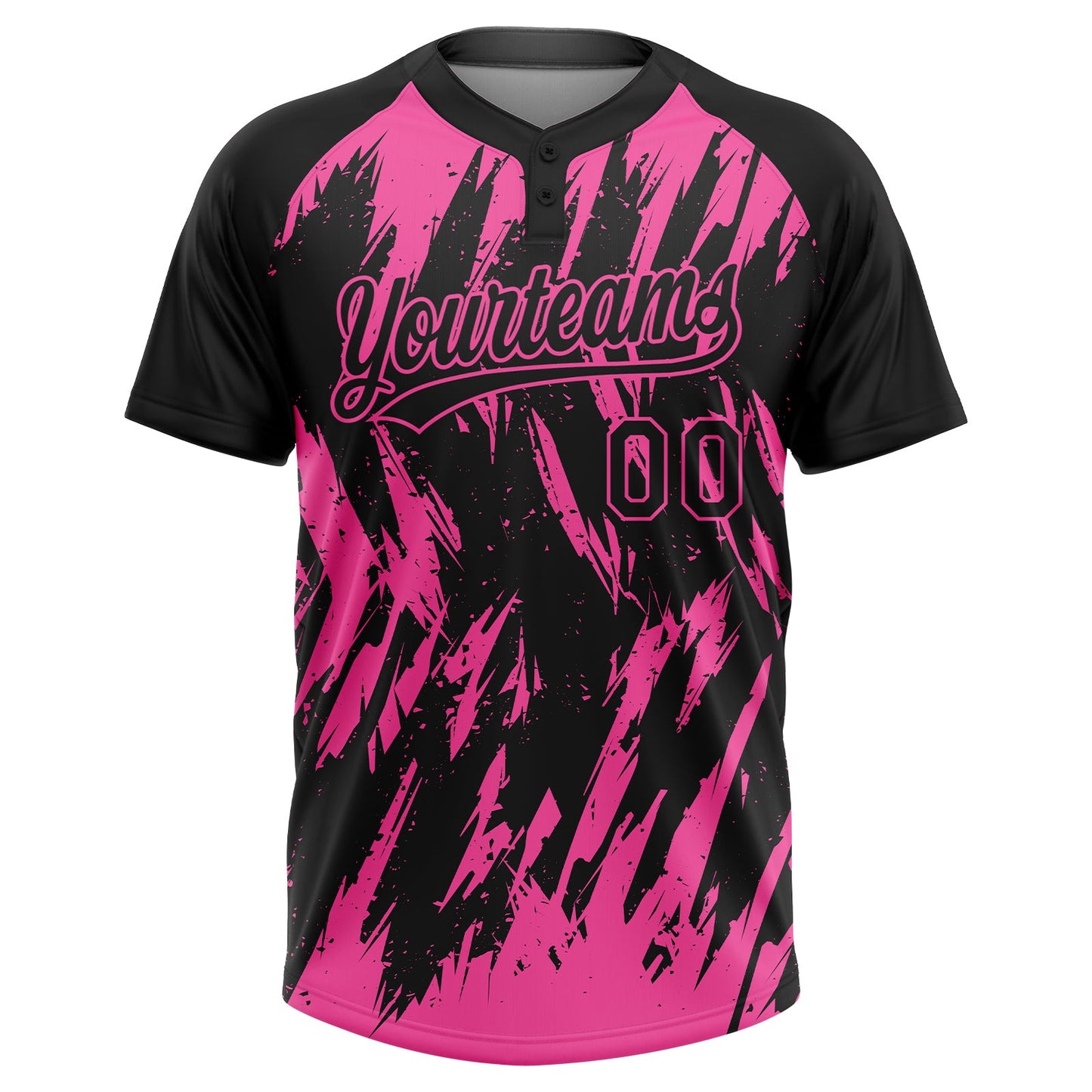 Custom Black Pink Splatter Torn Sharp Brush Stroke Two-Button Unisex Softball Jersey view 2
