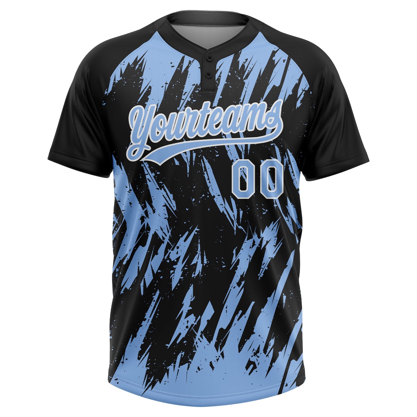 Custom Black Light Blue-White Splatter Torn Sharp Brush Stroke Two-Button Unisex Softball Jersey view 2