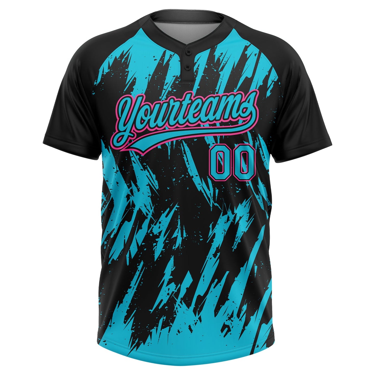 Custom Black Lakes Blue-Pink Splatter Torn Sharp Brush Stroke Two-Button Unisex Softball Jersey view 2