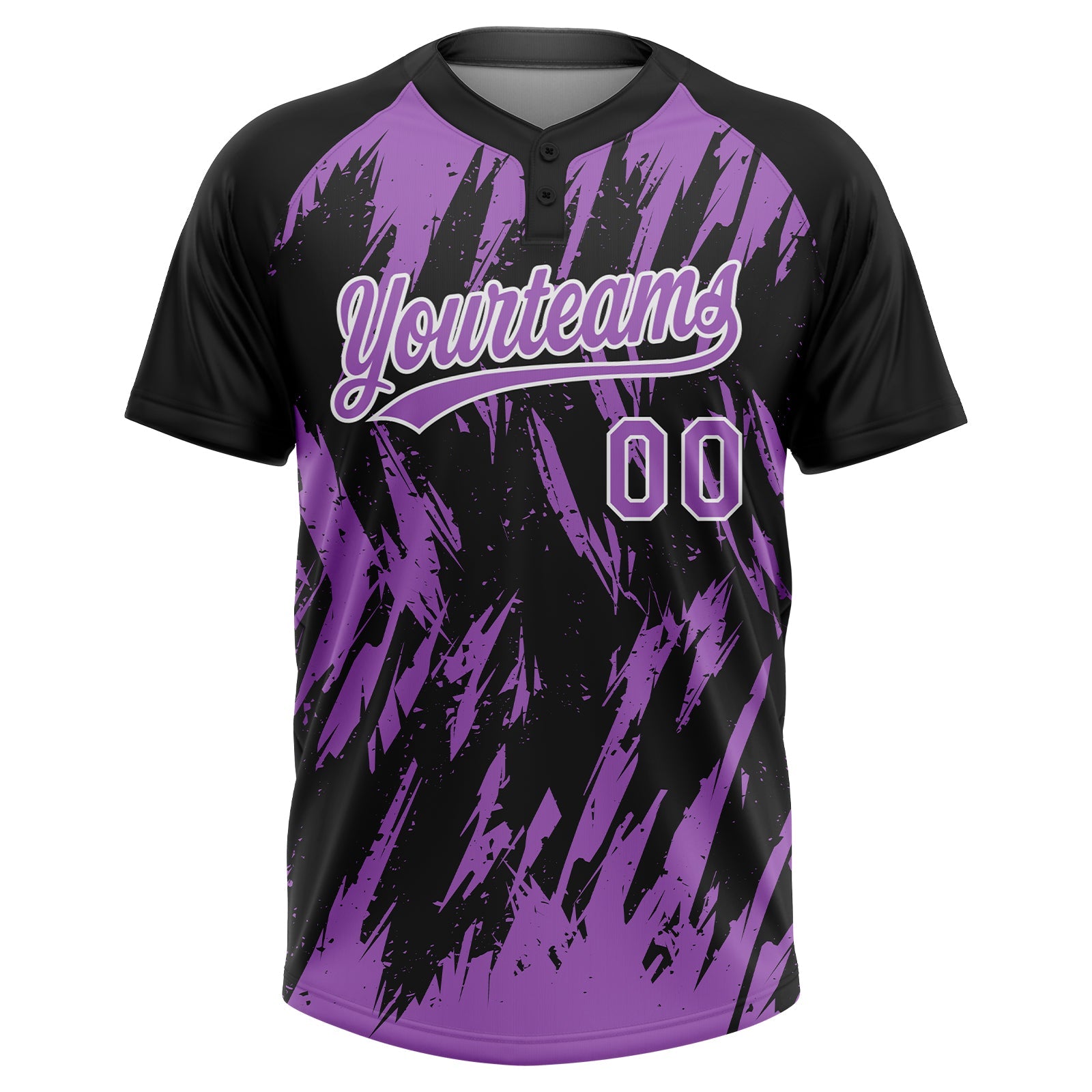 Custom Black Medium Purple-White Splatter Torn Sharp Brush Stroke Two-Button Unisex Softball Jersey view 2