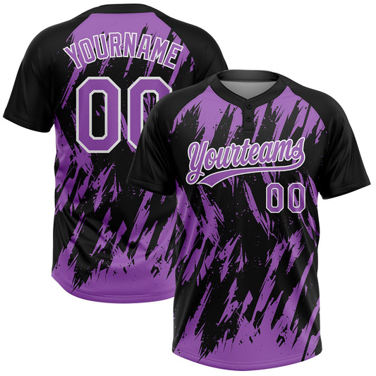 Custom Black Medium Purple-White Splatter Torn Sharp Brush Stroke Two-Button Unisex Softball Jersey - Main View