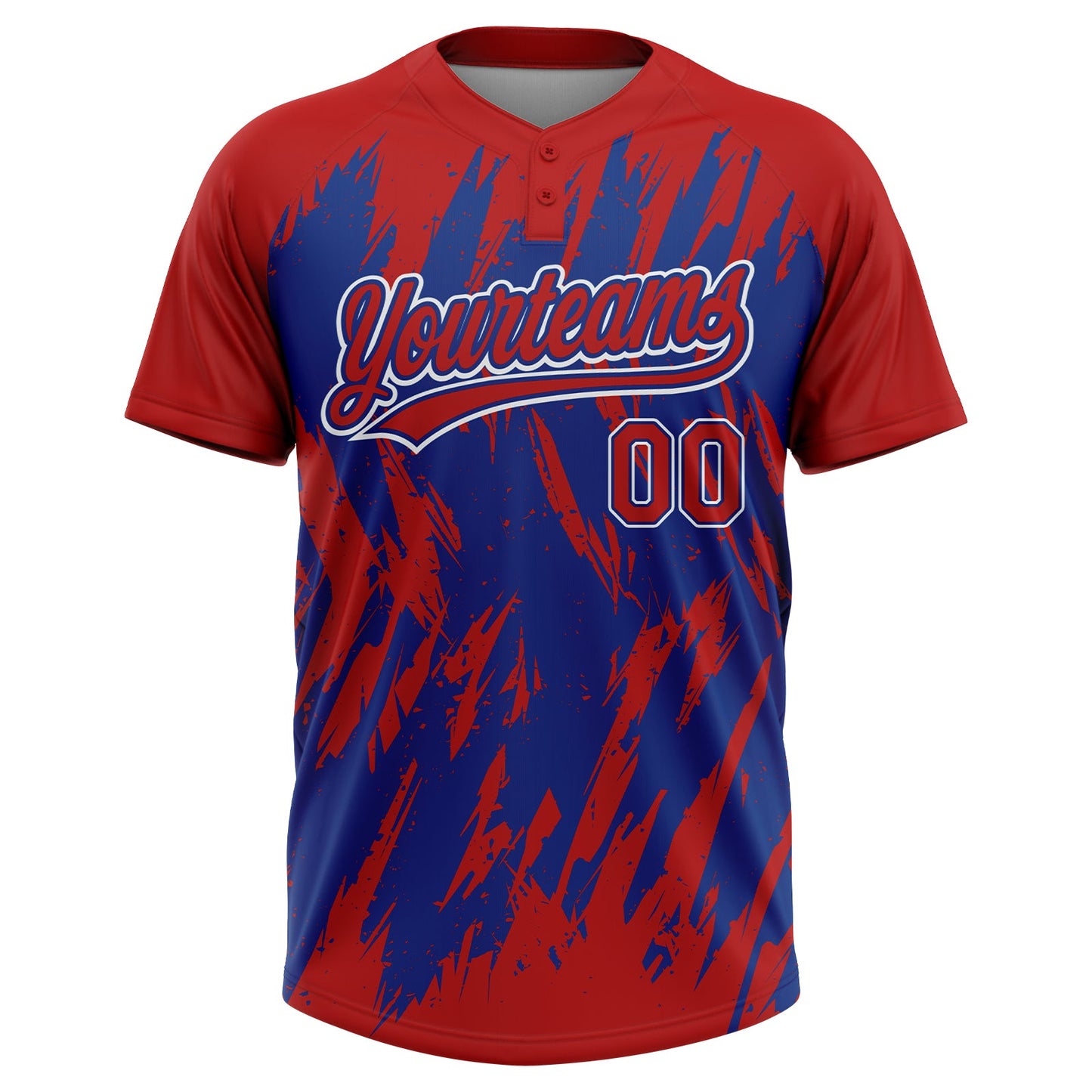 Custom Red Royal-White Splatter Torn Sharp Brush Stroke Two-Button Unisex Softball Jersey view 2