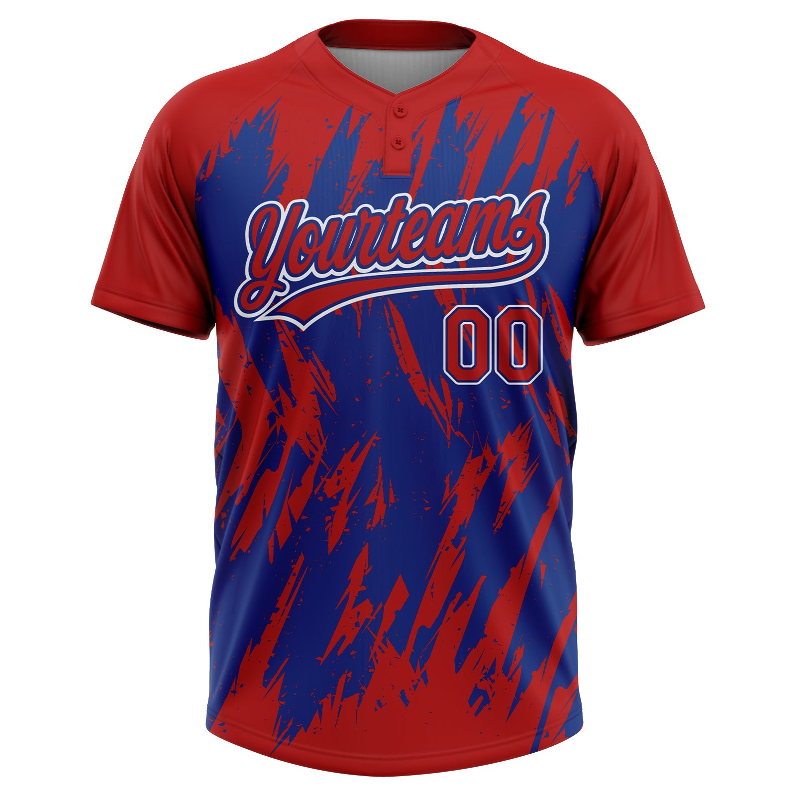 Custom Red Royal-White Splatter Torn Sharp Brush Stroke Two-Button Unisex Softball Jersey view 2