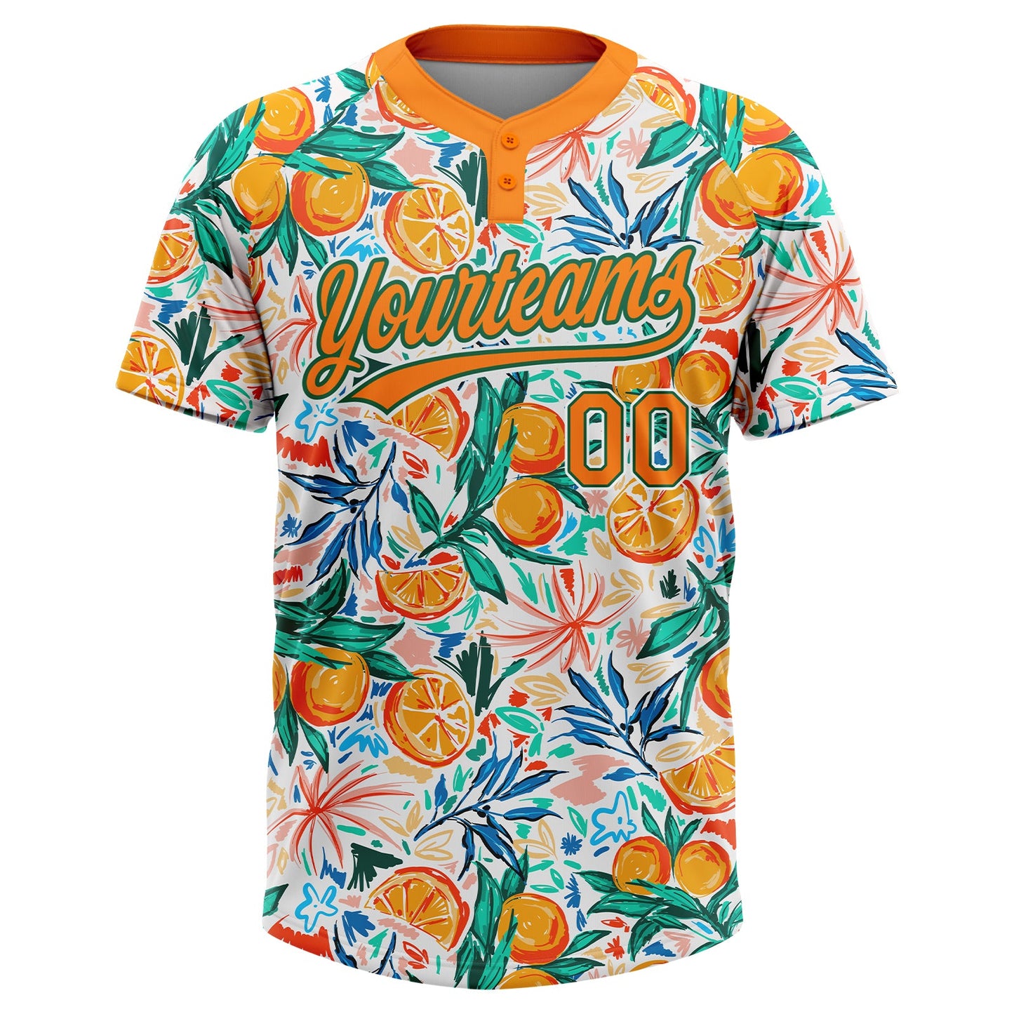 Custom White Bay Orange-Kelly Green Hawaii Fruit Orange Two-Button Unisex Softball Jersey view 2