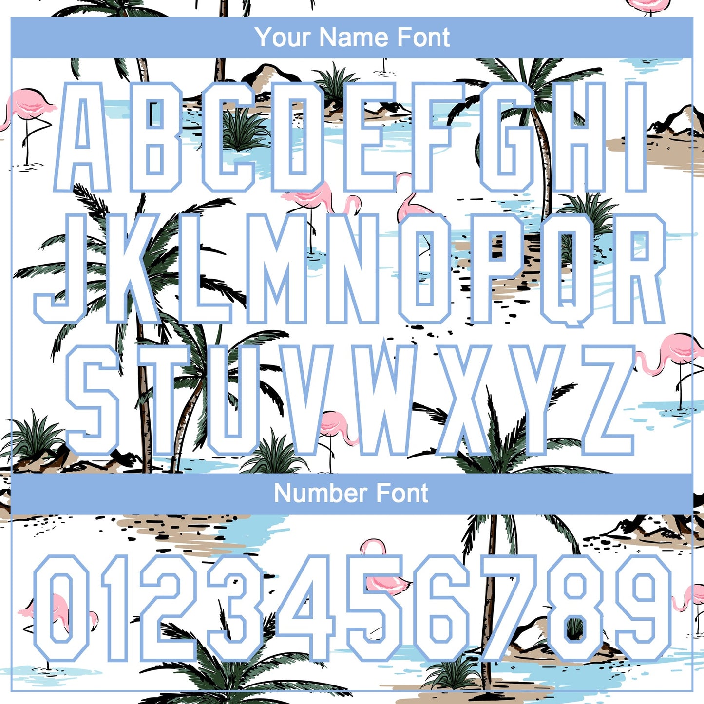 Custom White Light Blue Tropical Hawaii Palm Trees And Flamingo Two-Button Unisex Softball Jersey view 5