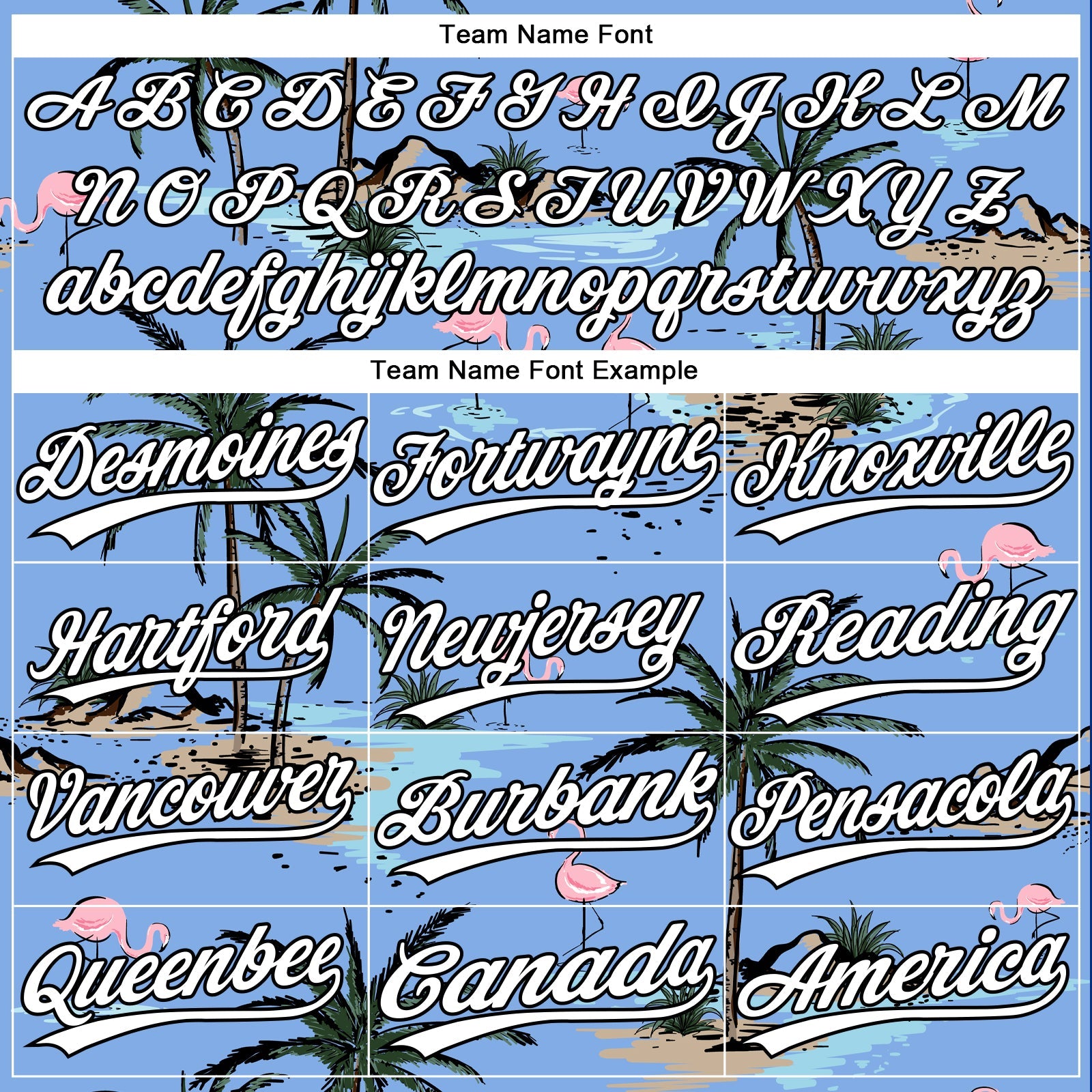 Custom Light Blue White-Black Tropical Hawaii Palm Trees And Flamingo Two-Button Unisex Softball Jersey view 4