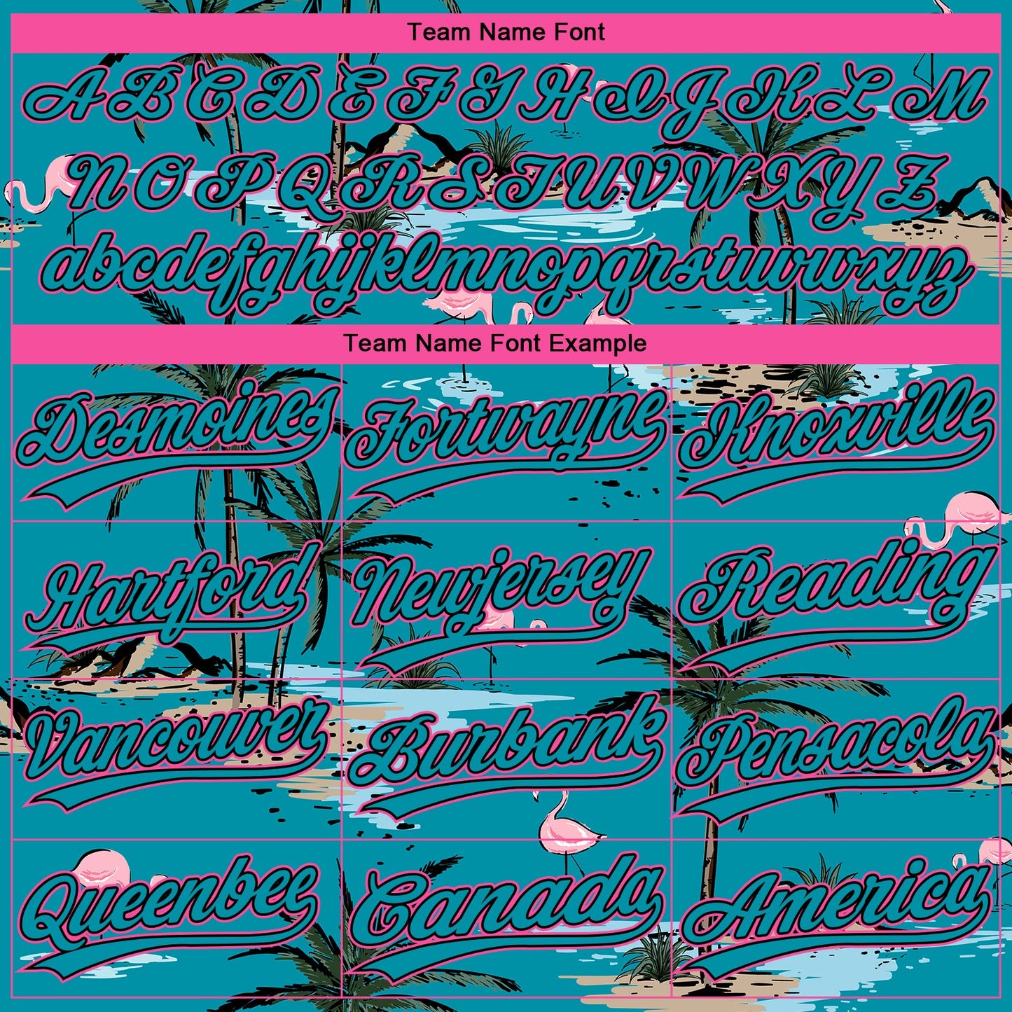 Custom Teal Black-Pink Tropical Hawaii Palm Trees And Flamingo Two-Button Unisex Softball Jersey view 4