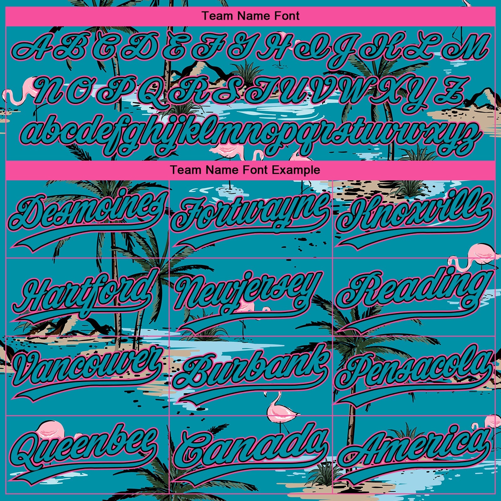 Custom Teal Black-Pink Tropical Hawaii Palm Trees And Flamingo Two-Button Unisex Softball Jersey view 4