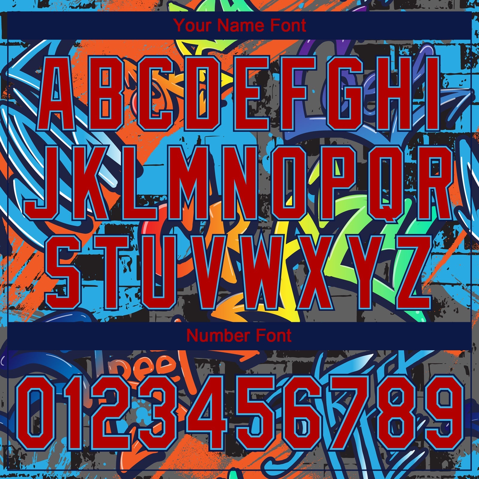 Custom Graffiti Pattern Red Sky Blue-Navy Vibrant Multi-Color Street Style Two-Button Unisex Softball Jersey view 5