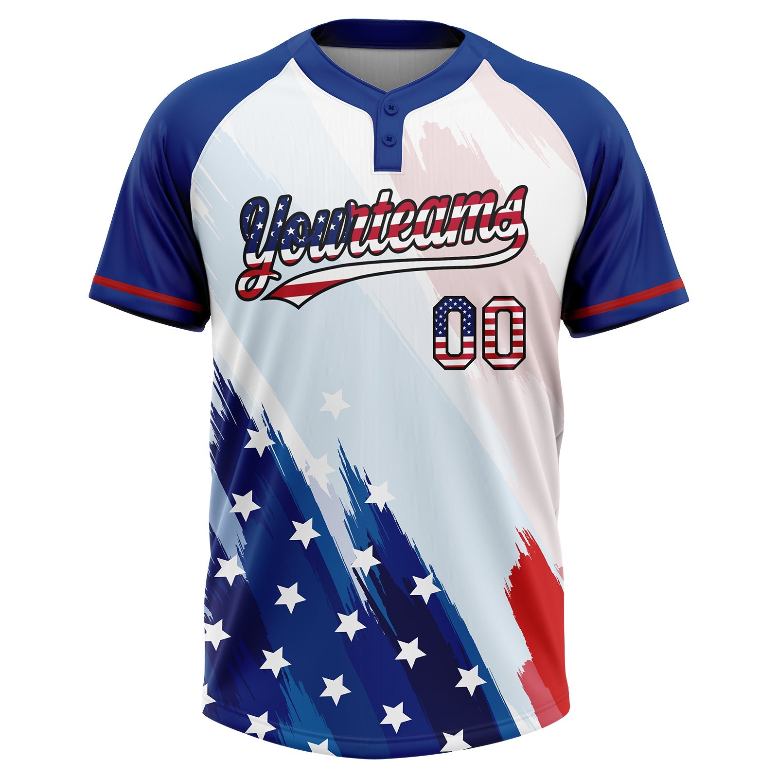 Custom White USA Flag Royal Red-Black American Flag Two-Button Unisex Softball Jersey view 2