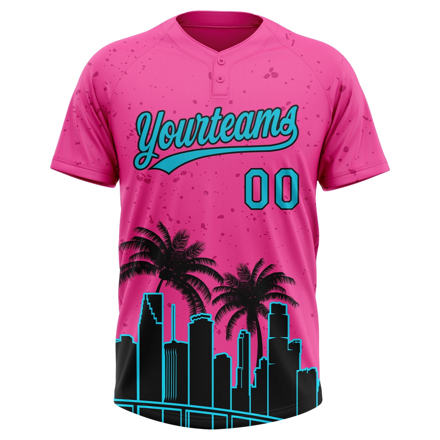 Custom Pink Lakes Blue-Black Miami Palm Trees City Edition Two-Button Unisex Softball Jersey view 2