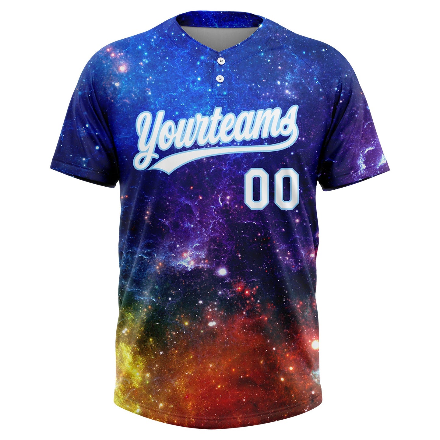 Custom Graffiti Pattern White-Light Blue Galaxy Star Two-Button Unisex Softball Jersey view 2