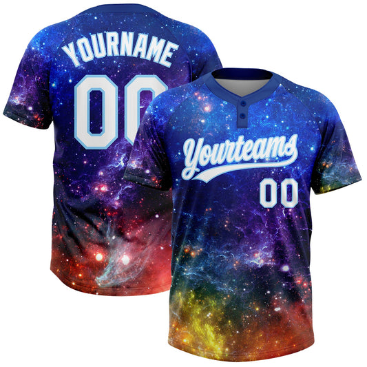 Custom Graffiti Pattern White-Light Blue Galaxy Star Two-Button Unisex Softball Jersey - Main View