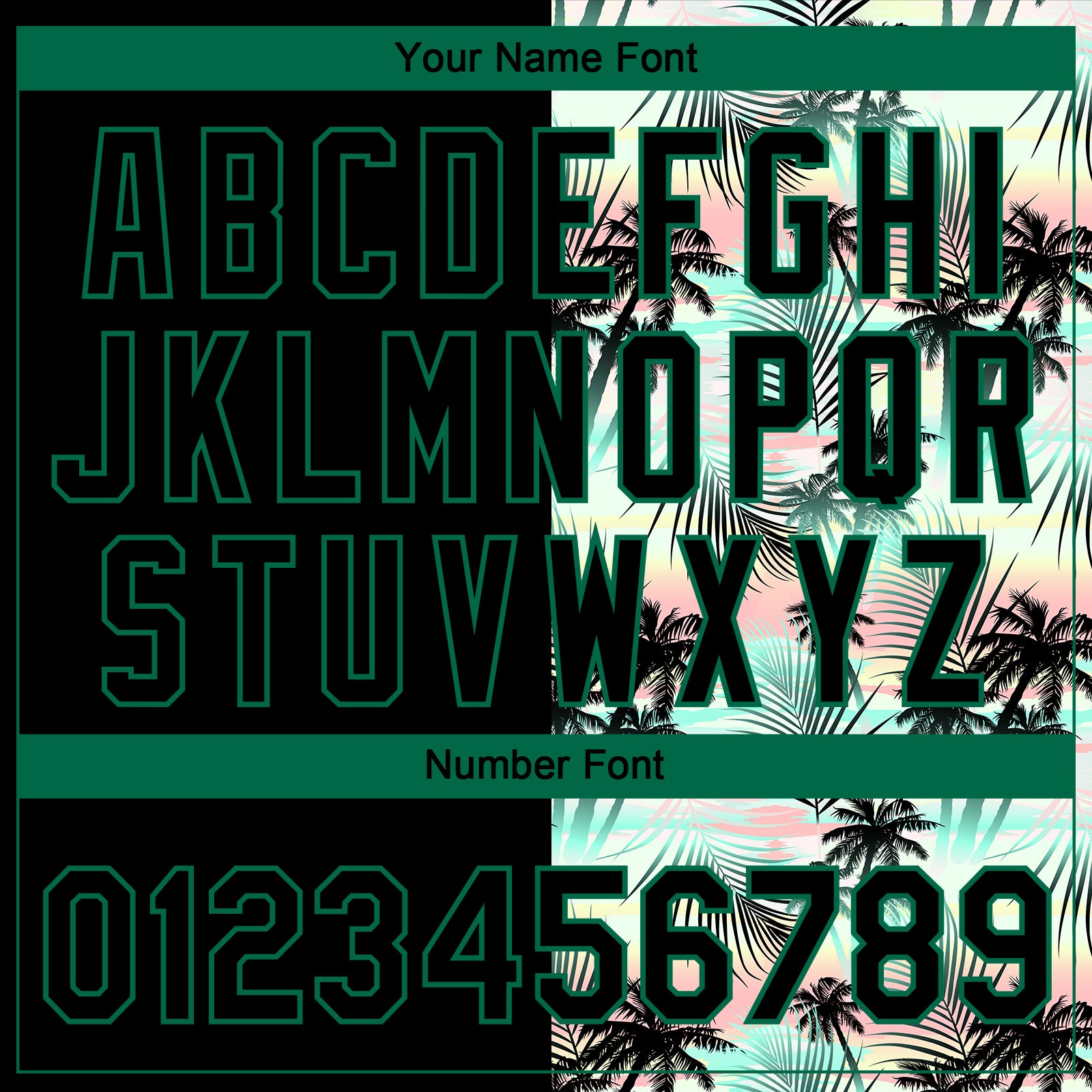 Custom Black Kelly Green Tropical Palm Leaves Two-Button Unisex Softball Jersey view 5