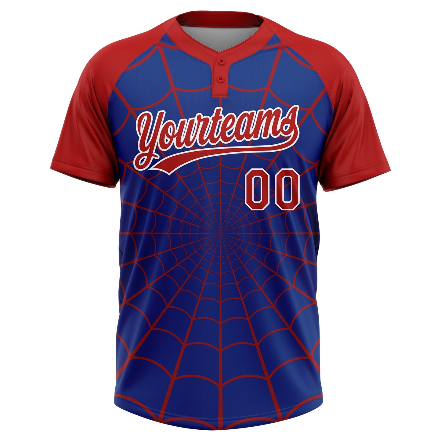 Custom Royal Red-White Spider Web 3D Pattern Design Two-Button Unisex Softball Jersey view 2