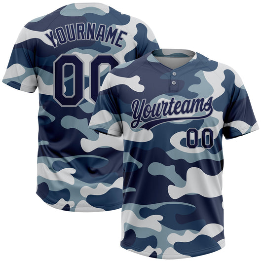 Custom Camo Navy-Gray Salute To Service Two-Button Unisex Softball Jersey - Main View