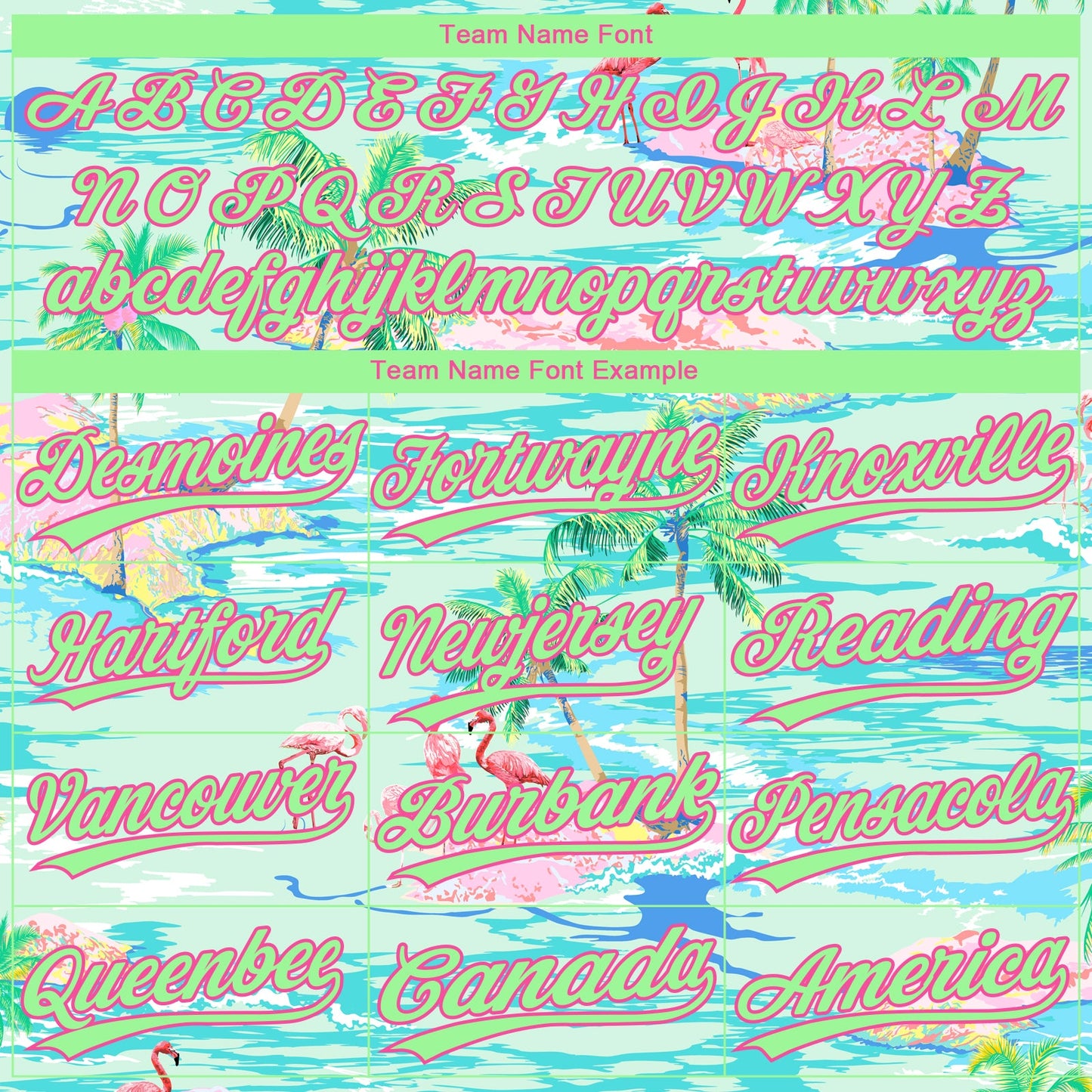 Custom Lakes Blue Pea Green-Pink Beach Hawaii Palm Trees And Flamingo Two-Button Unisex Softball Jersey view 4
