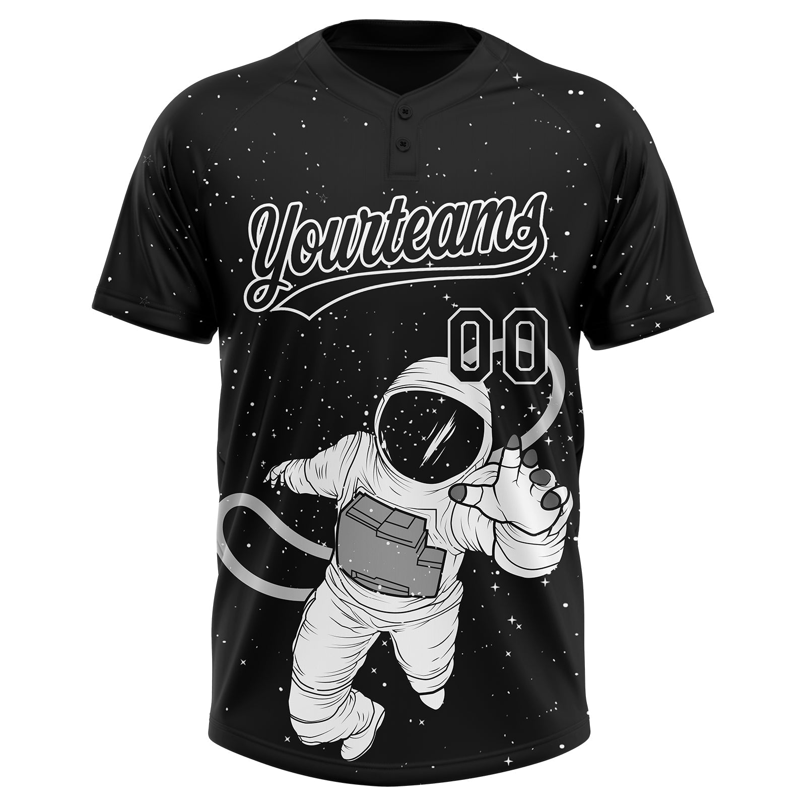 Custom Black White Astronaut 3D Pattern Design Two-Button Unisex Softball Jersey view 2