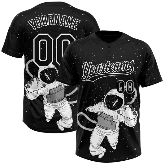 Custom Black White Astronaut 3D Pattern Design Two-Button Unisex Softball Jersey - Main View