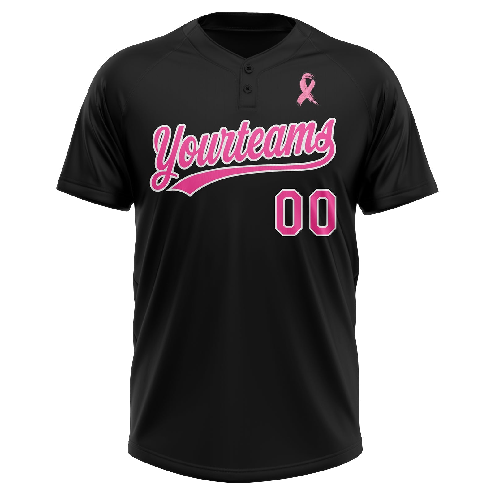Custom Black Pink-White American Flag With Pink Ribbon Breast Cancer Awareness Month Women Health Care Support Two-Button Unisex Softball Jersey view 2