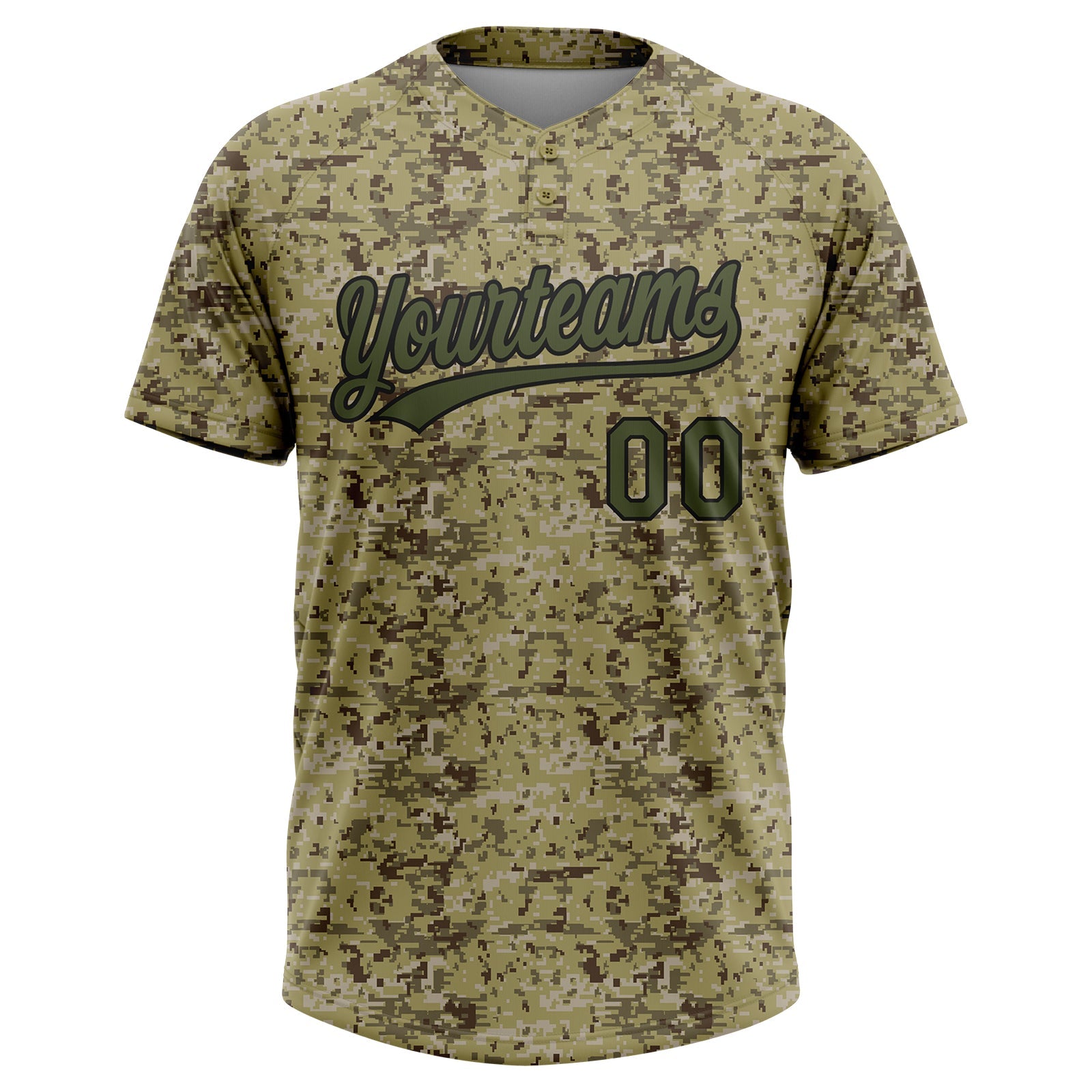 Custom Camo Olive-Black Salute To Service Two-Button Unisex Softball Jersey view 2