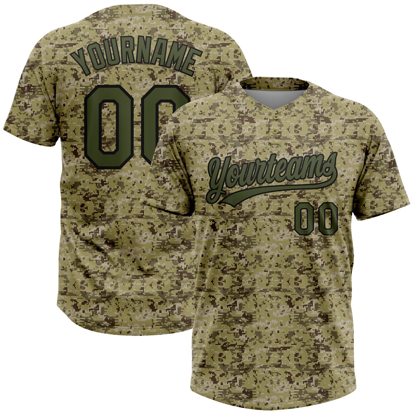 Custom Camo Olive-Black Salute To Service Two-Button Unisex Softball Jersey - Main View