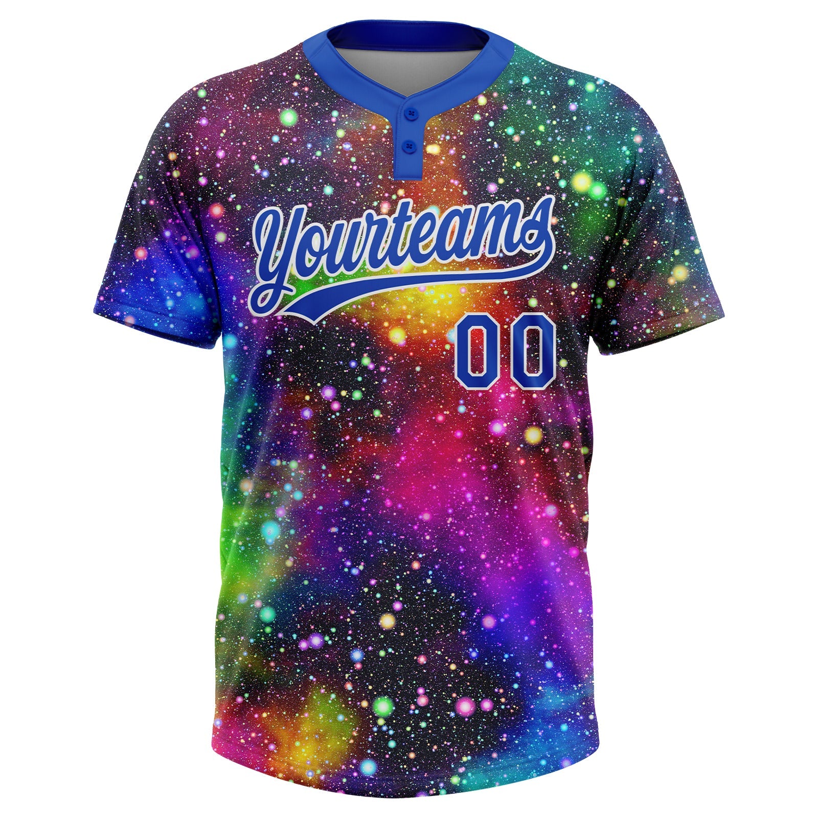 Custom Graffiti Pattern Thunder Blue-White Galaxy Star Two-Button Unisex Softball Jersey view 2