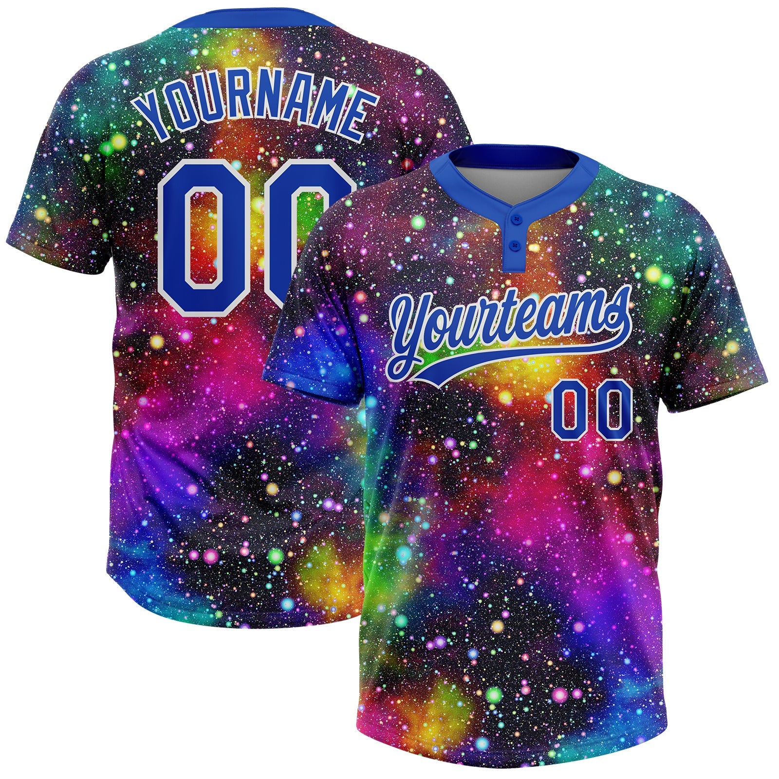 Custom Graffiti Pattern Thunder Blue-White Galaxy Star Two-Button Unisex Softball Jersey - Main View