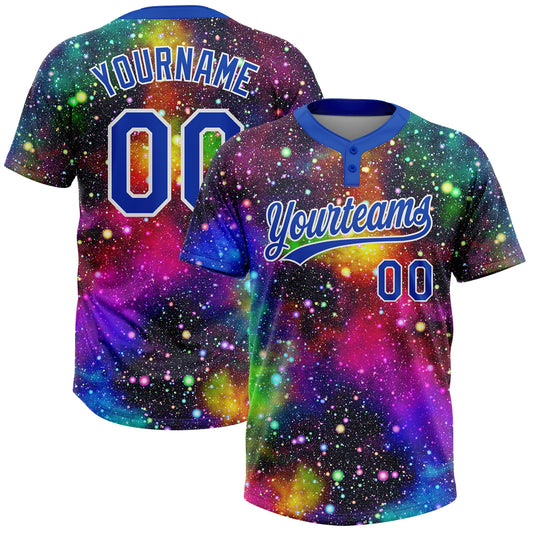 Custom Graffiti Pattern Thunder Blue-White Galaxy Star Two-Button Unisex Softball Jersey - Main View