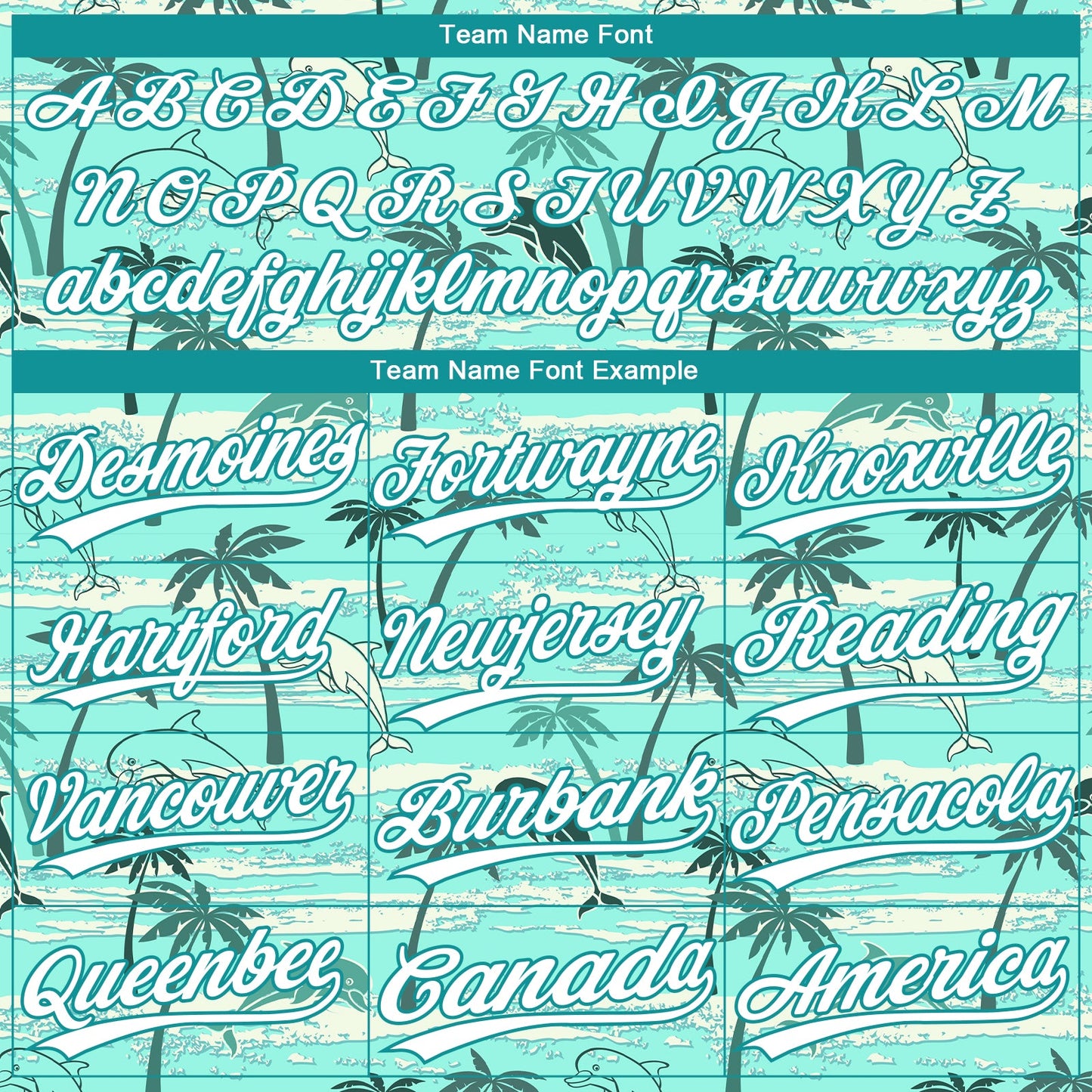 Custom Teal White Hawaii Palm Trees And Dolphin Two-Button Unisex Softball Jersey view 4