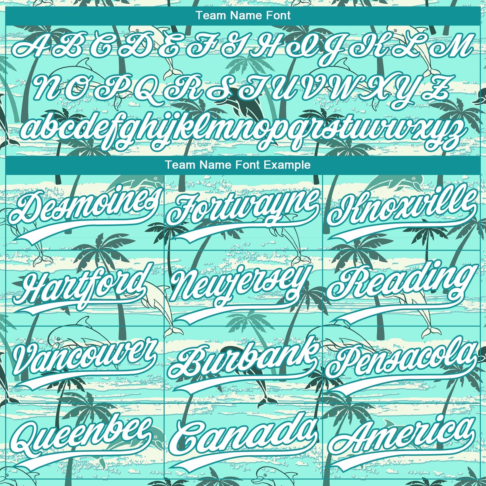 Custom Teal White Hawaii Palm Trees And Dolphin Two-Button Unisex Softball Jersey view 4