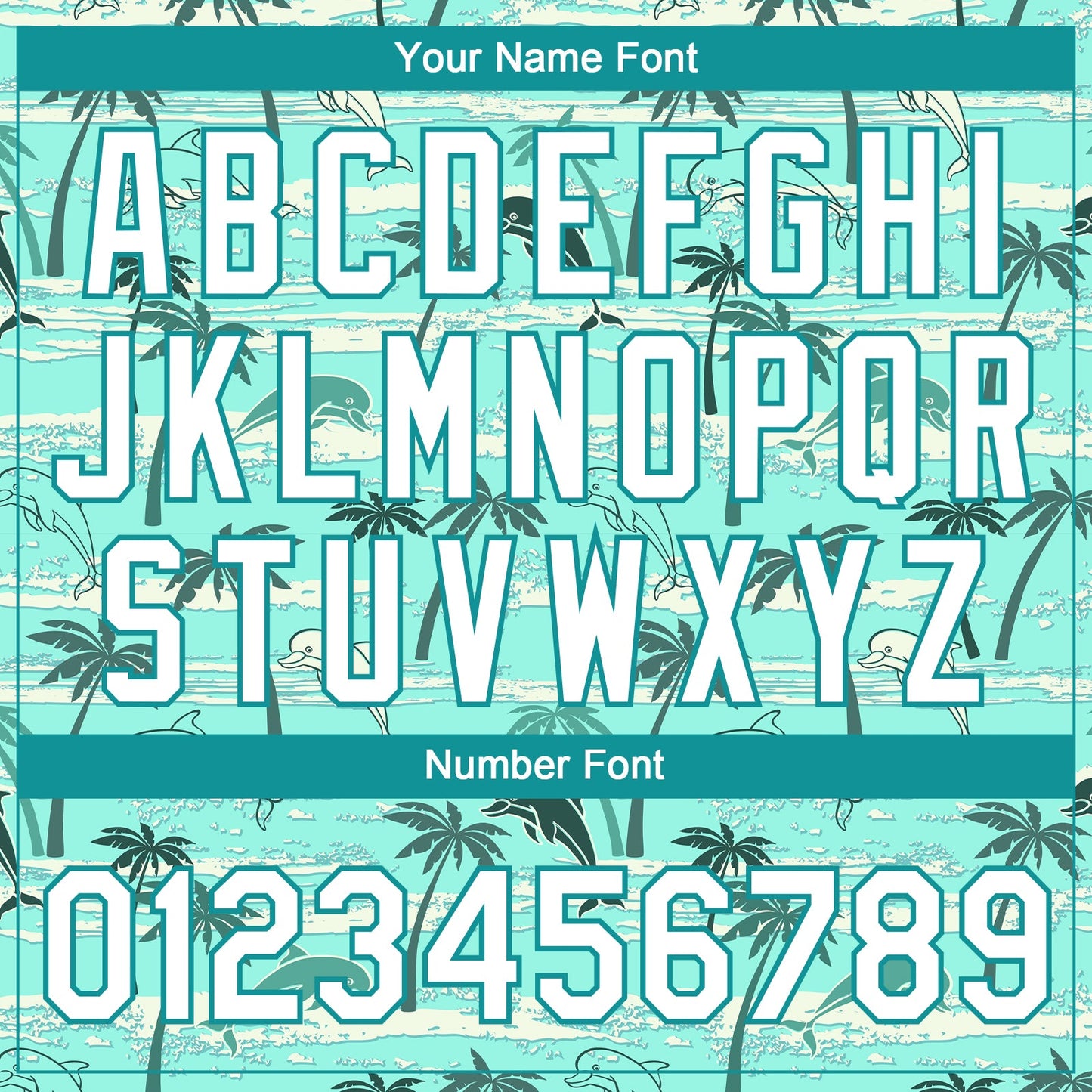 Custom Teal White Hawaii Palm Trees And Dolphin Two-Button Unisex Softball Jersey view 5