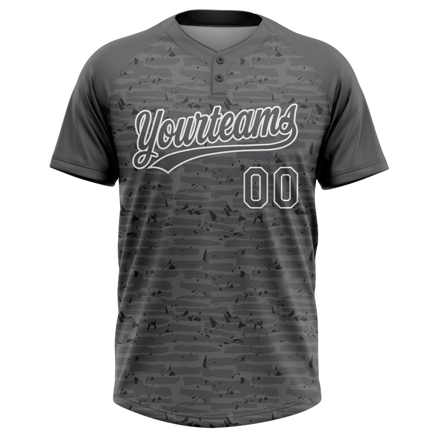 Custom Steel Gray-White Raglan Sleeves Distressed Fragment Brush Stroke Two-Button Unisex Softball Jersey view 2